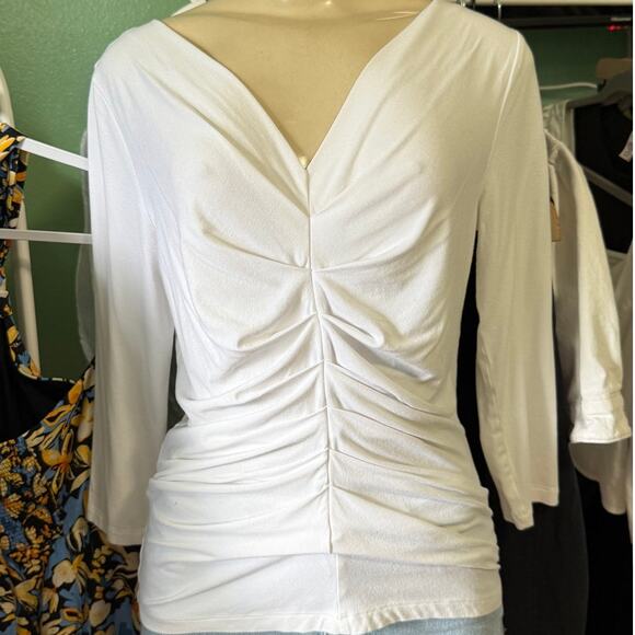 Ronen Chen Basix Rouched Front Blouse White Size US 8 - Picture 2 of 4